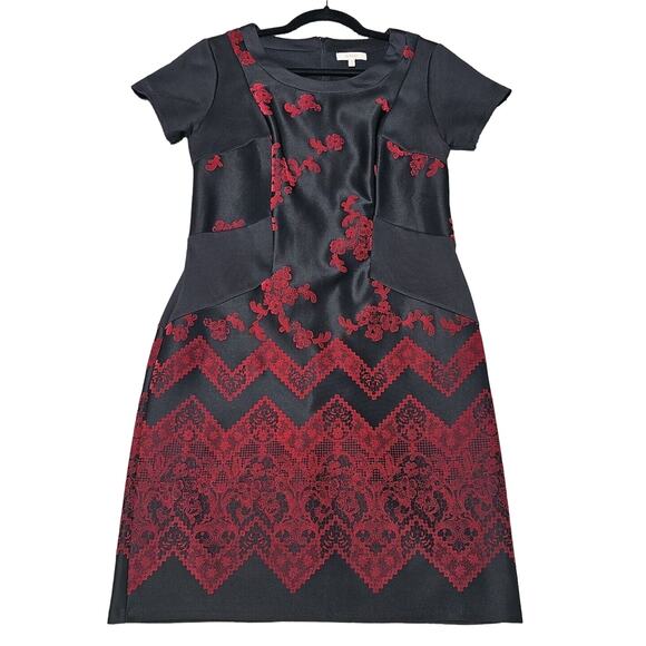 Halo Womens Size S Black Red Velvet Floral Sheath Mini Dress Gothic Office - Picture 7 of 13